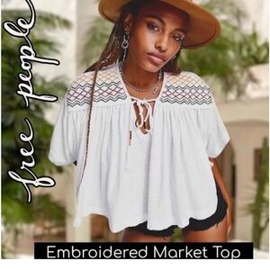 Free People Market Oversized Women’s Boho White Tassel Tie V-Neck Dolman Sleeve